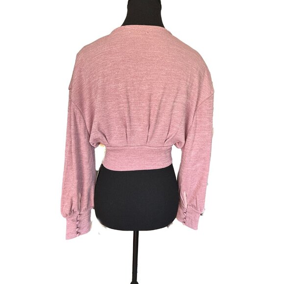NWT Backyard Roses Mauve Cropped Sweater V-Neck Button Front Size XS - Picture 3 of 9
